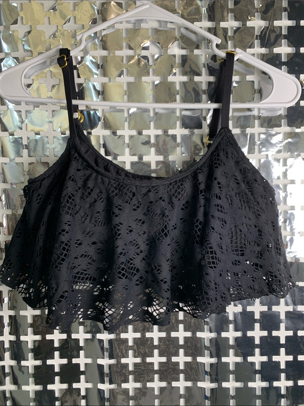 Kenneth Cole Reaction Black Lace Ruffle Crop Cami